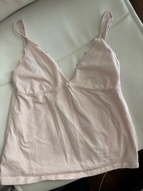 Brandy Melville Pale Pink Spaghetti Strap Tank Top with Polka Dots